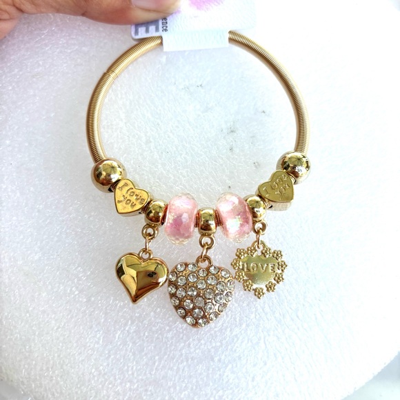 Gold and Pink Heart Charm Bracelet NWT - Picture 2 of 7
